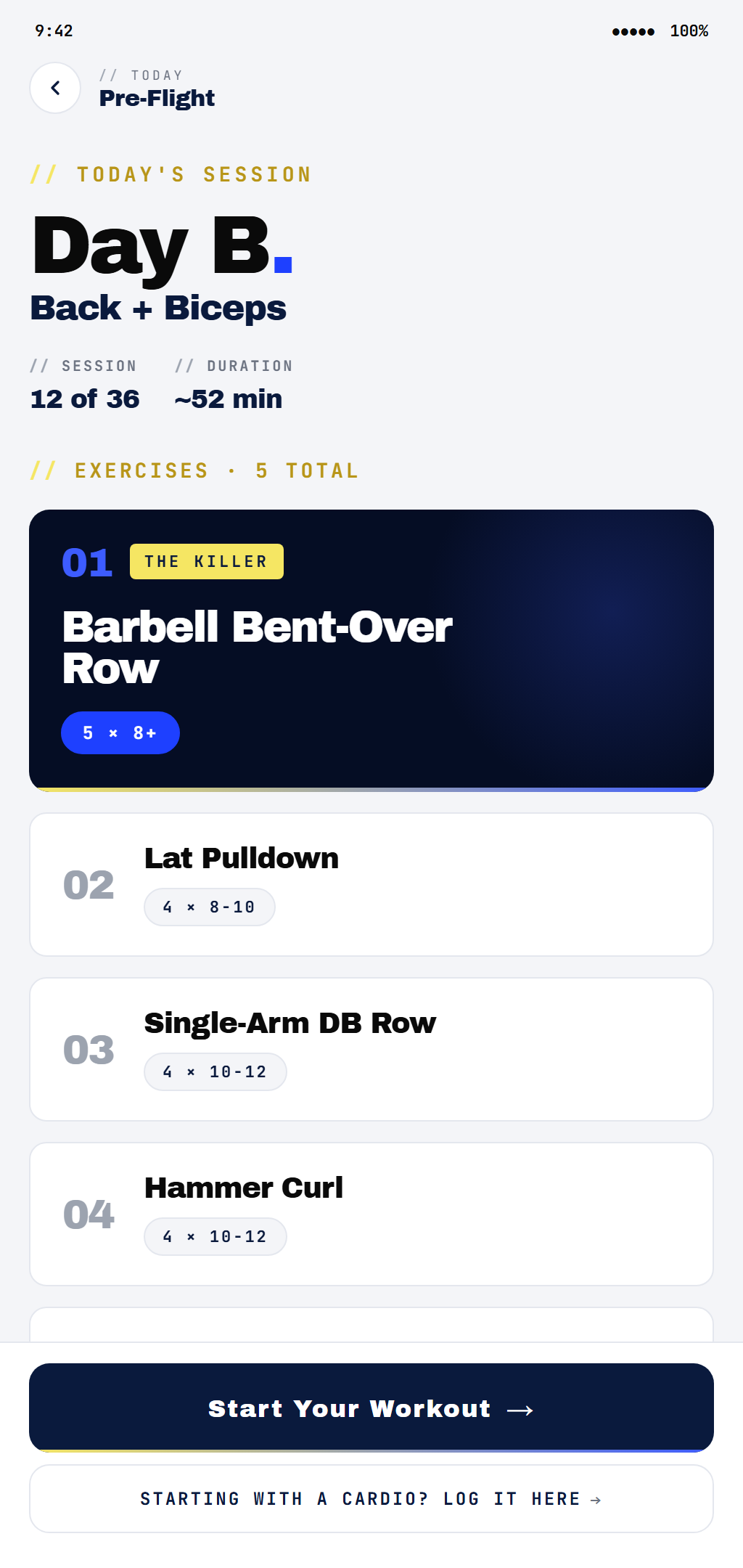 The Project app. Today's workout.