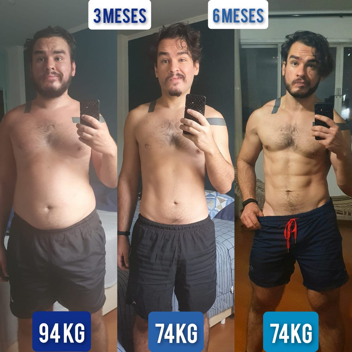 The founder's transformation photos: the start, three months in, six months in
